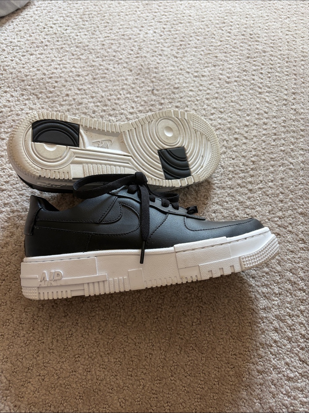 Nike AirForce One. Black Low-Top Athletic Sneakers with White Platform
